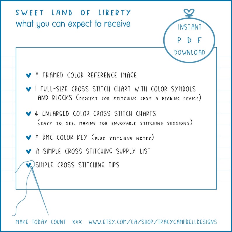DMC Threads Patriotic 1 PDF Beginner Enlarged Color Charts Chalkboard Aida Cross Stitch Pattern Sweet Land of Liberty Liberty Bell