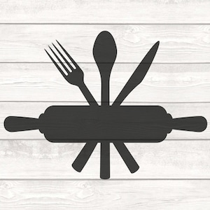 Rolling Pin Kitchen Utensils Fork Spoon Knife Monogram svg png Cut Files for Cricut/Silhouette | Kitchen | Apron Design | Digital Download