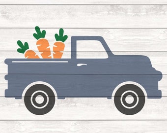 Camión de Pascua w / Zanahorias svg png Archivos cortados para Cricut / Silhouette / Conejo de Pascua / Vacaciones / Feliz Pascua / Descarga digital