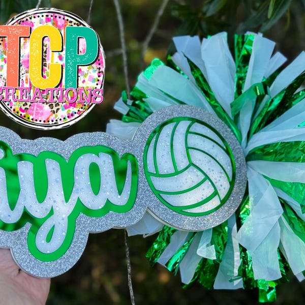 Customizable Cheer Stick: Name With Sport or Icon Added | Acrylic Sign With Pom Poms