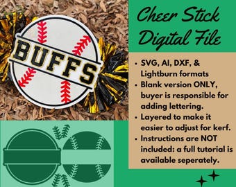 Split Baseball Cheer Stick Design File (SVG, DXF, AI, Lightburn) Lettering/Mascot Not Included