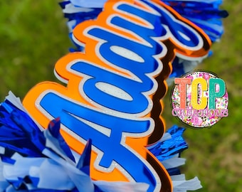 Custom Cheer Stick Sign With Pom Poms | Personalized School Spirit Accessory