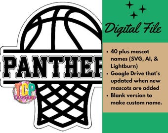 Split Basketball/Hoop With School Mascot Name Cheer/ Spirit Stick Design File | SVG, DXF, AI & Lightburn Formats