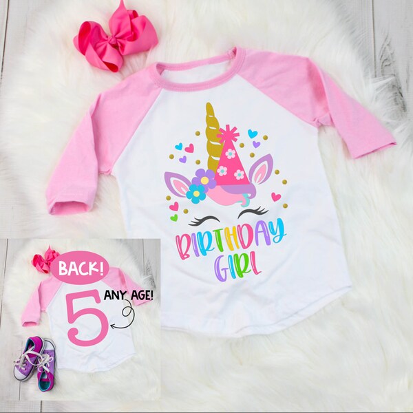 Unicorn Birthday Girl Raglan - Unicorn Birthday T-Shirt - Unicorn Girl Shirts