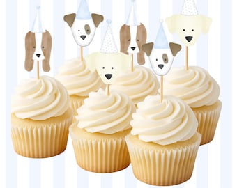 Watercolor Puppy Dog Cupcake Toppers, Printable Birthday Party Decorations, Kids Party Toppers, Instant Download
