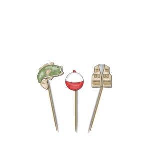 Fishing Cupcake Toppers: Bass Fish Party Decorations (Set of 12)