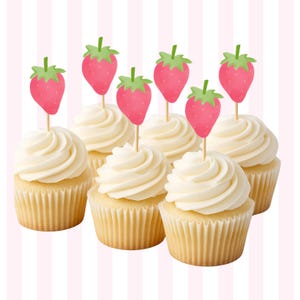 Strawberry cupcake toppers, berry first cupcake toppers, pink gingham, berry theme, strawberry theme, berries party, strawberry decorations