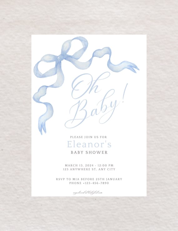 Blue Bow Invitation / baby shower invitation / digital / printable baby shower / baby boy shower / it’s a boy shower invitation / watercolor