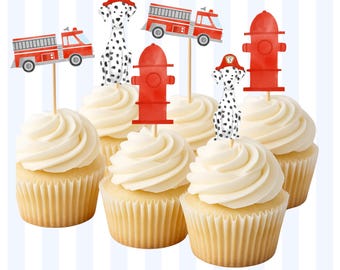 Adornos para cupcakes de camión de bomberos: decoraciones para fiesta de bomberos, juego de 12