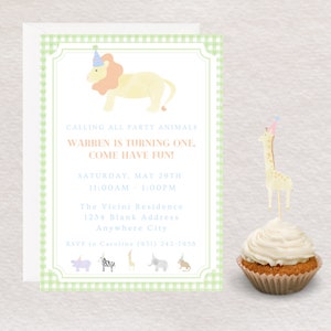Party Animals Invitation / digital / printable / watercolor animals / wild one invitation / animals theme / lion theme / zoo birthday image 1