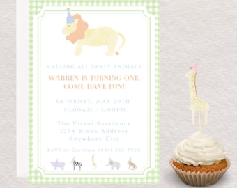 Party Animals Invitation / digital / printable / watercolor animals / wild one invitation / animals theme / lion theme / zoo birthday