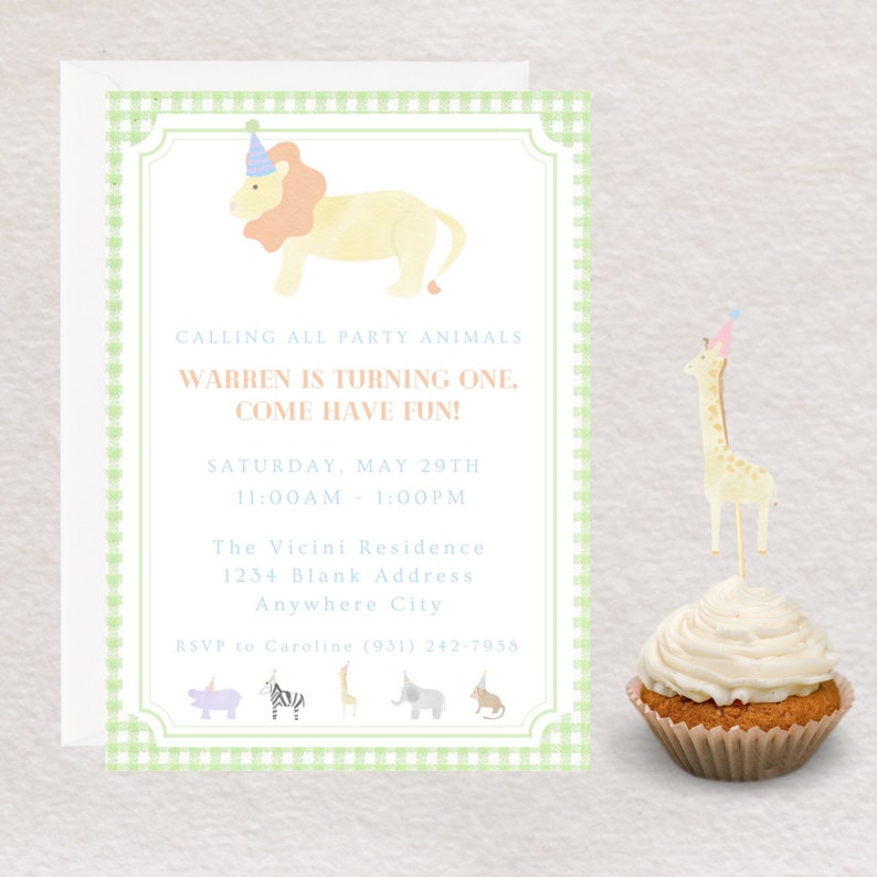 Party Animals Invitation digital printable watercolor animals wild one invitation animals theme lion theme zoo birthday