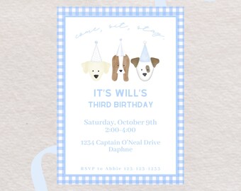Puppy Dog Invitation, Digital Dog Birthday Invitation, Boy Puppy Dog Party, Come Sit Stay Invitation, Watercolor Puppy Invite, Puppy theme