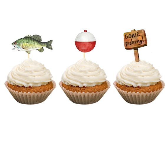 Gone Fishing Cupcake Toppers, Fishing Party, Fishing Birthday, Officially  One, Fishing Party Supplies, Bass Fish, Bass Fish Cupcake Toppers -   Canada