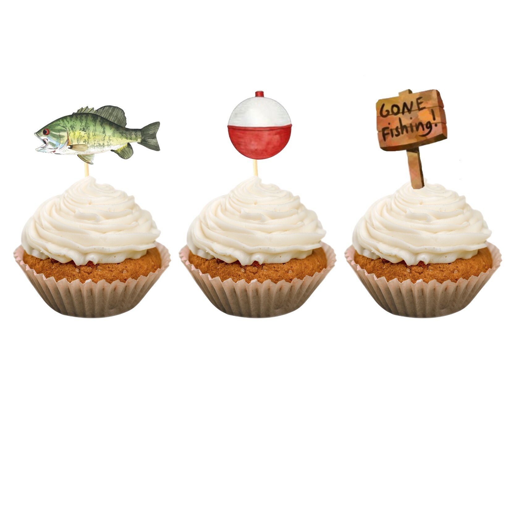 Gone Fishing Cupcake Toppers Fishing Party Fishing Birthday Etsy