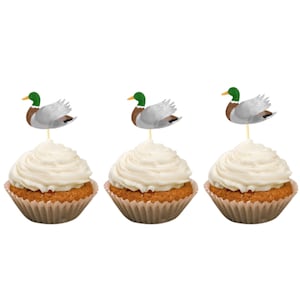 Duck cupcake Toppers / duck party supplies /  duck theme / one lucky duck / duck party/ mallard duck theme / mallard duck cupcake toppers
