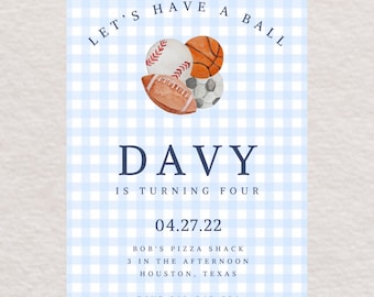 Watercolor Sports Birthday Invitation: All-Star Party (Digital)