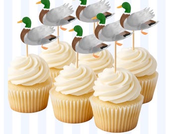 Mallard Duck Cupcake Toppers, Printable Birthday Party Decorations, Kids Party Toppers, Instant Download