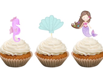 Mermaid cupcake Toppers / mermaid party supplies/ little mermaid theme / little mermaid cupcake toppers / mermaid party / under the sea them