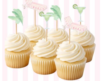 Palm Tree Bachelorette Cupcake Toppers, Printable Party Decorations, Tropical Bridal Shower Party, Instant Download