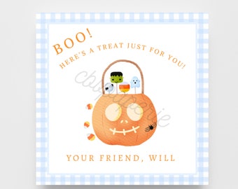 Halloween Gift Tag / Trick or treat / Digital Halloween Tag / Kids Halloween Treat Bag Tag / watercolor kids Halloween treat gift tag