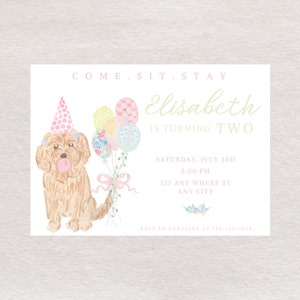 Puppy Dog Invitation, Digital Dog Birthday Invitation, Girl Puppy Dog Party, Come Sit Stay Invitation, Watercolor Puppy Invite, Puppy theme