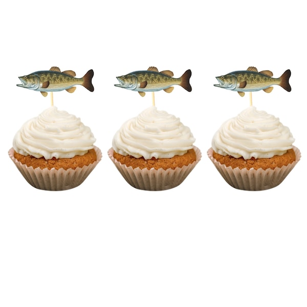 Gone fishing cupcake toppers, fishing party, fishing birthday, officially one, fishing party supplies, bass fish, bass fish cupcake toppers