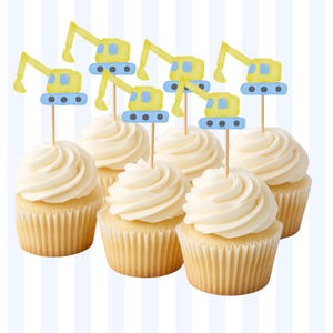 Excavator cupcake Toppers / construction party supplies / construction toppers / construction birthday / trucks / excavator party / blippi image 1