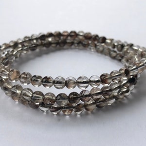 4mm Black Gold Rutilated Quartz Necklace or 3 Wraps Bracelet with Black Stretchy Band