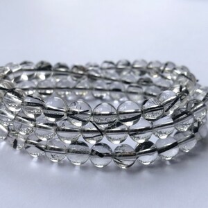 7+mm Black Rutilated Quartz Beaded Necklace or 3 Wraps Bracelet with Black Stretchy Band