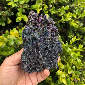 Raw Berthierite Cluster with Wooden Stand Vibrant Colorful image 2