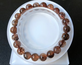 Red Copper Rutilated Quartz Bracelet w/Stretchy Band 8.6mm