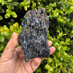 Raw Berthierite Cluster with Wooden Stand Vibrant Colorful image 4