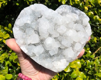 Apophyllite and Calcite Cluster Carved in Heart Shaped