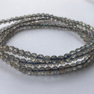 3+mm Labradorite 3 Wraps Bracelet or Necklace with Blue Stretchy Band