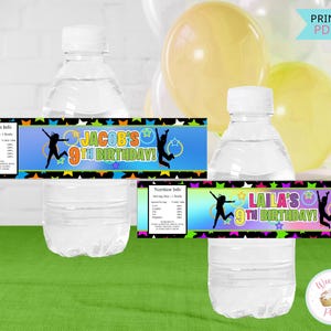 Trampoline Bounce Birthday Water Bottle Labels, Jump Party Favors Water Bottle Sticker, Printable Bounce House Party Decorations - PDF