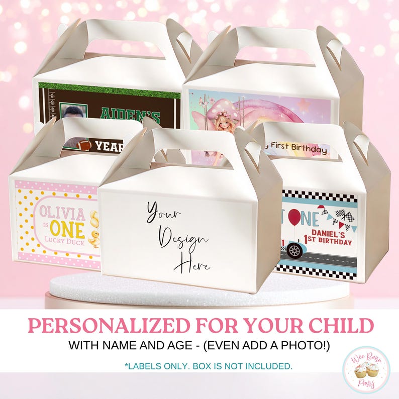 Custom Gable Box Labels – Personalized Party Favor Labels, Kids ...
