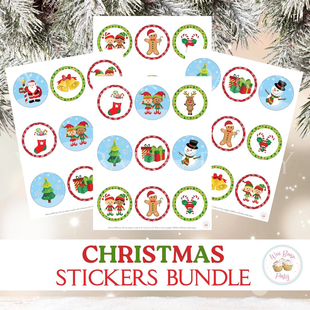 Printable Christmas Stickers Gift Tags or Cupcake Toppers, Class Gift