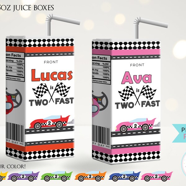 Race Car Birthday Juice Box Sticker Truck Car Theme Birthday Party Juice Labels 2nd Birthday Boy Favors Decorations Drink Labels Printable