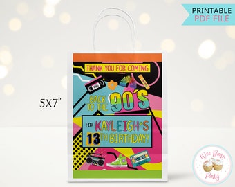 90er Jahre Geburtstag Gastgeschenke Etiketten, Back To The 90er Jahre Thema Party Geschenktüten Danke Aufkleber, druckbare 90er Jahre Partygeschenke & Dekoration