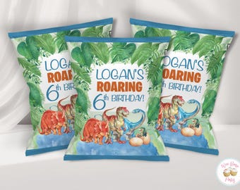 Dinosaur Birthday Custom Chip Bags Labels, Dinosaur Party Chip Bag Packages, Printable Dinosaur Decorations & Party Favors - .PDF File
