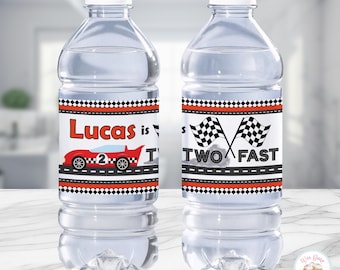 Dos etiquetas rápidas para botellas de agua de cumpleaños, imprimibles para cumpleaños de 2 años, decoraciones de cumpleaños de autos de carreras deportivos para niños y regalos de fiesta - PDF