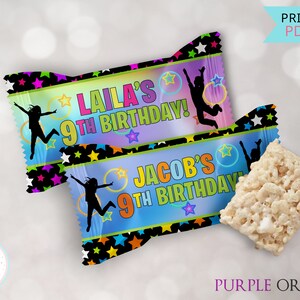 Trampoline Bounce Birthday Rice Krispy Treats Labels, Jump Party Favors Rice Crispy Custom Labels, Printable Bounce House Party Decorations
