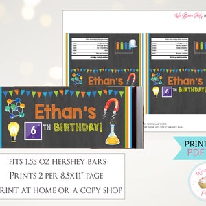 Science Party Candy Bar Wrappers, Chocolate Bar Chemistry Birthday ...