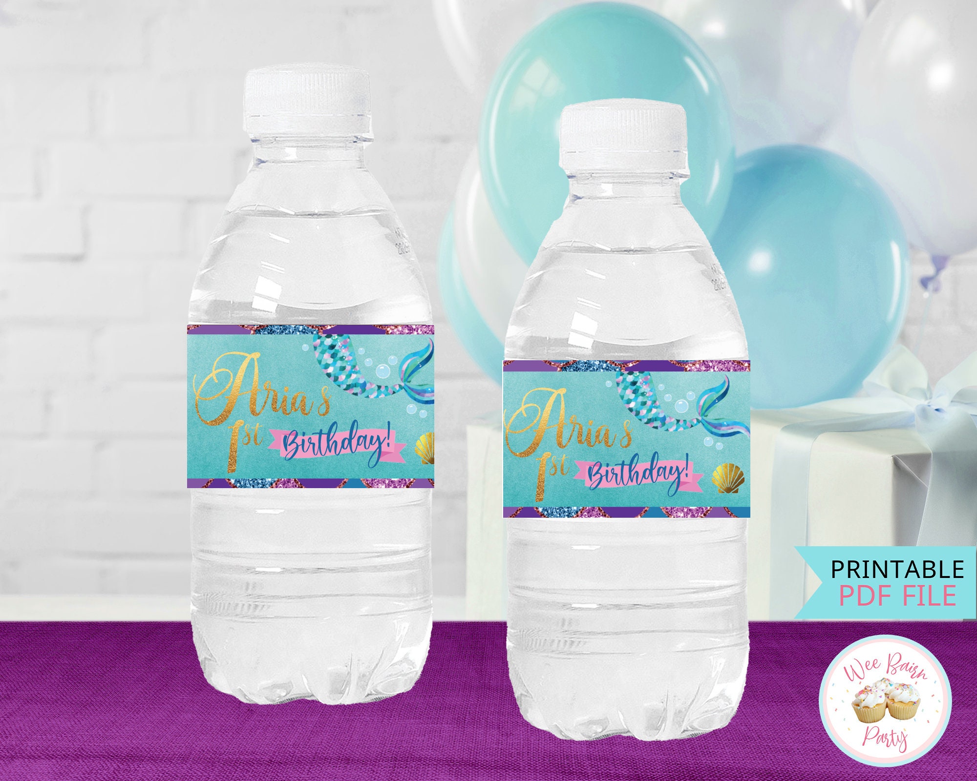 Mermaid Birthday Water Bottle Labels Mermaid Party