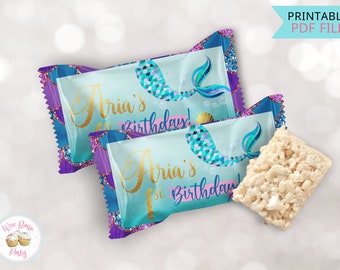 Mermaid Birthday Rice Krispy Treats Label, Mermaid Tail Rice Crispy Labels, Printable Birthday Girl Party Favors & Decorations -  .PDF