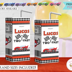 Race Car Birthday Juice Box Sticker Truck Car Theme Birthday Party Juice Labels 2nd Birthday Boy Favors Decorations Drink Labels Printable