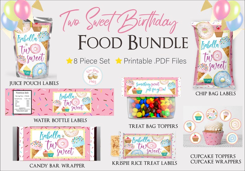 Two Sweet Birthday Party Favor Bundle 2 Year Old Birthday Etsy