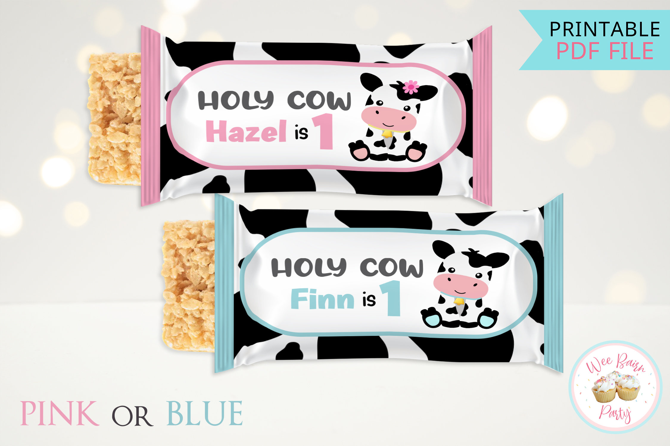 Holy Cow Im One Rice Krispy Treats Labels, One Year Old Cow Birthday ...