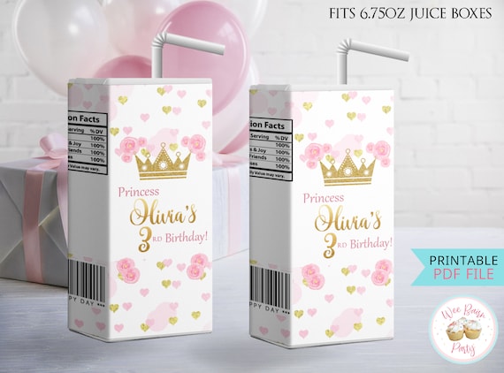 Pink Princess Birthday Juice Box Sticker Princess Party Juice